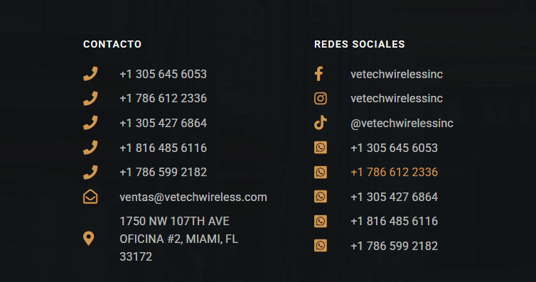 Canales de comunicación oficiales - Ve-Tech Wireless Inc